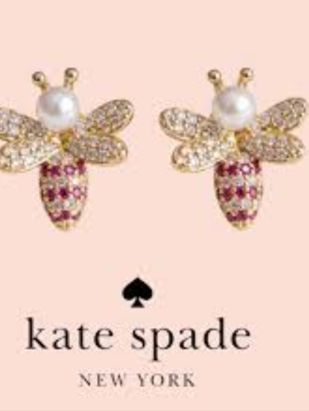 kate spade Gold Bee Stud Earrings with Pink and White Accents